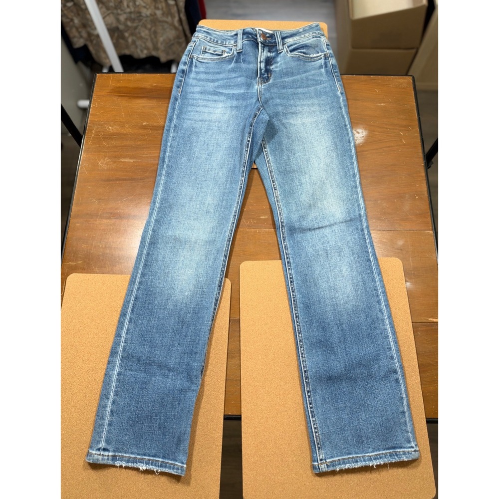NWT Flying Monkey Straight Leg Jeans Womens 24 Blue Distressed Raw Hem